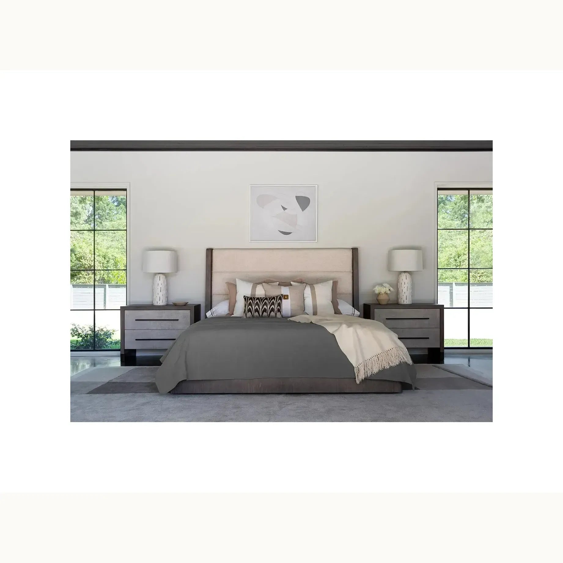 Large Taupe Linen Night Stand