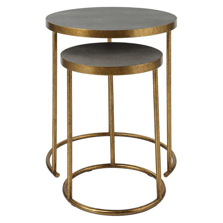 Antiqued Brass and Gray Nesting Tables