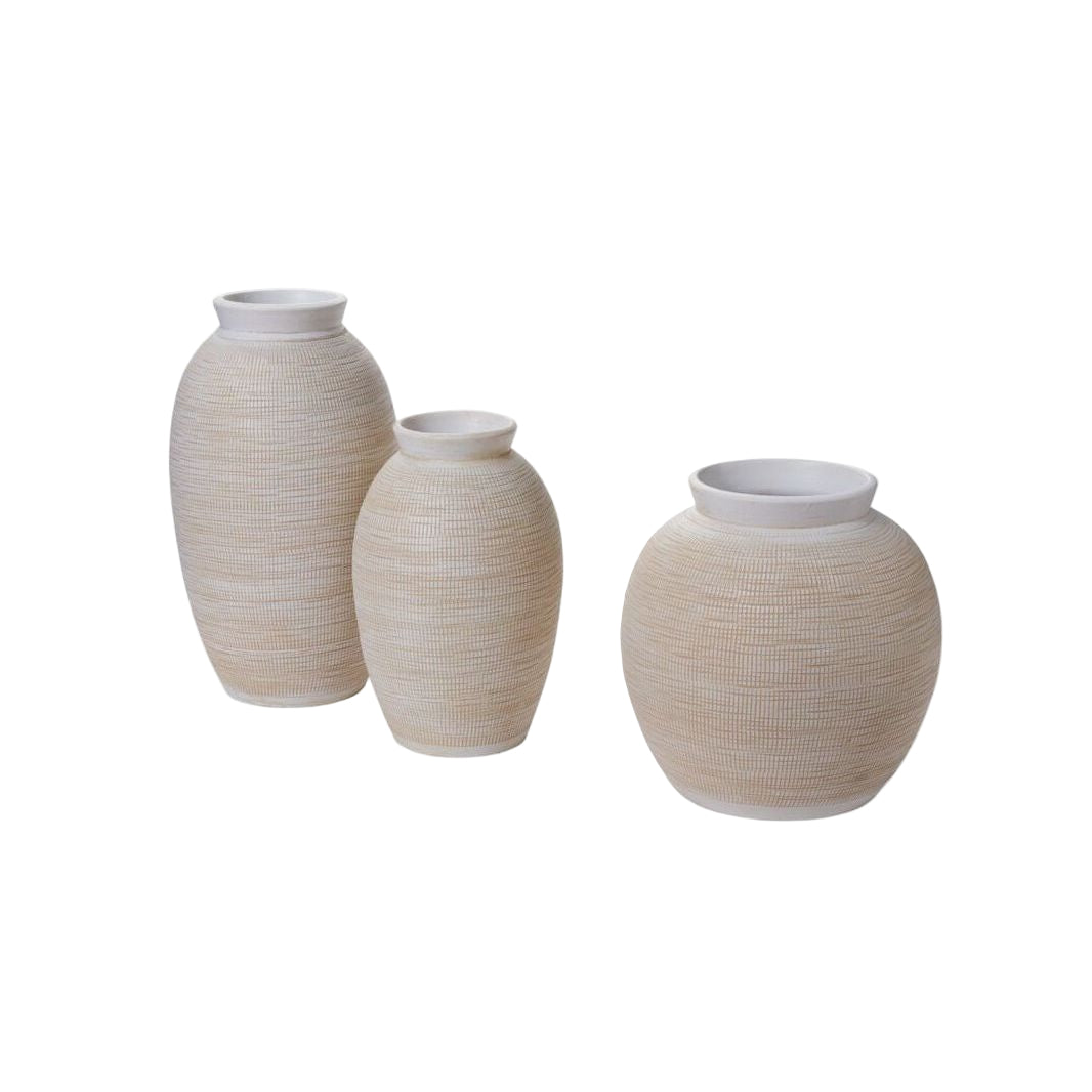 Neutral Ceramic Hatched Vase
