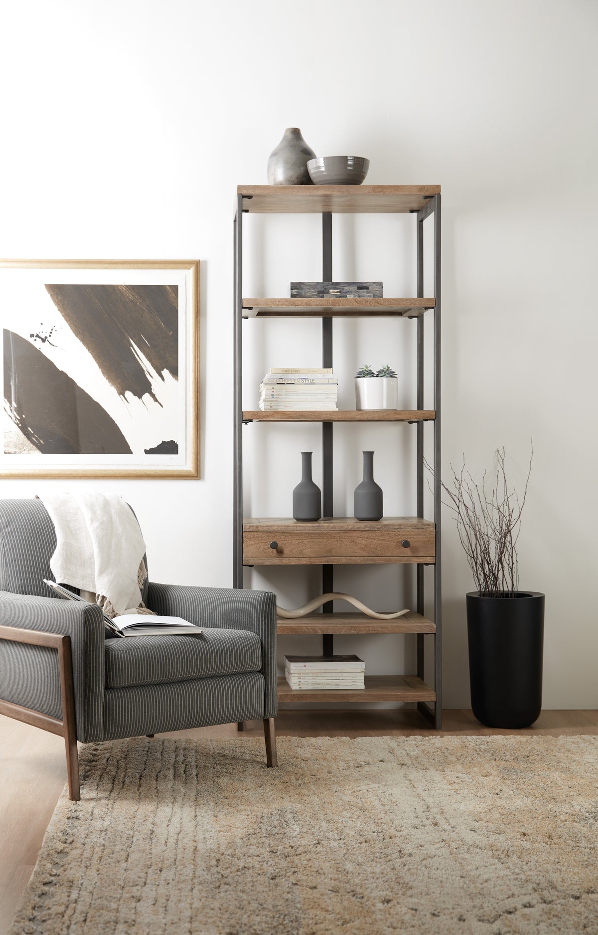 30" Mango Wood and Iron Bookcase