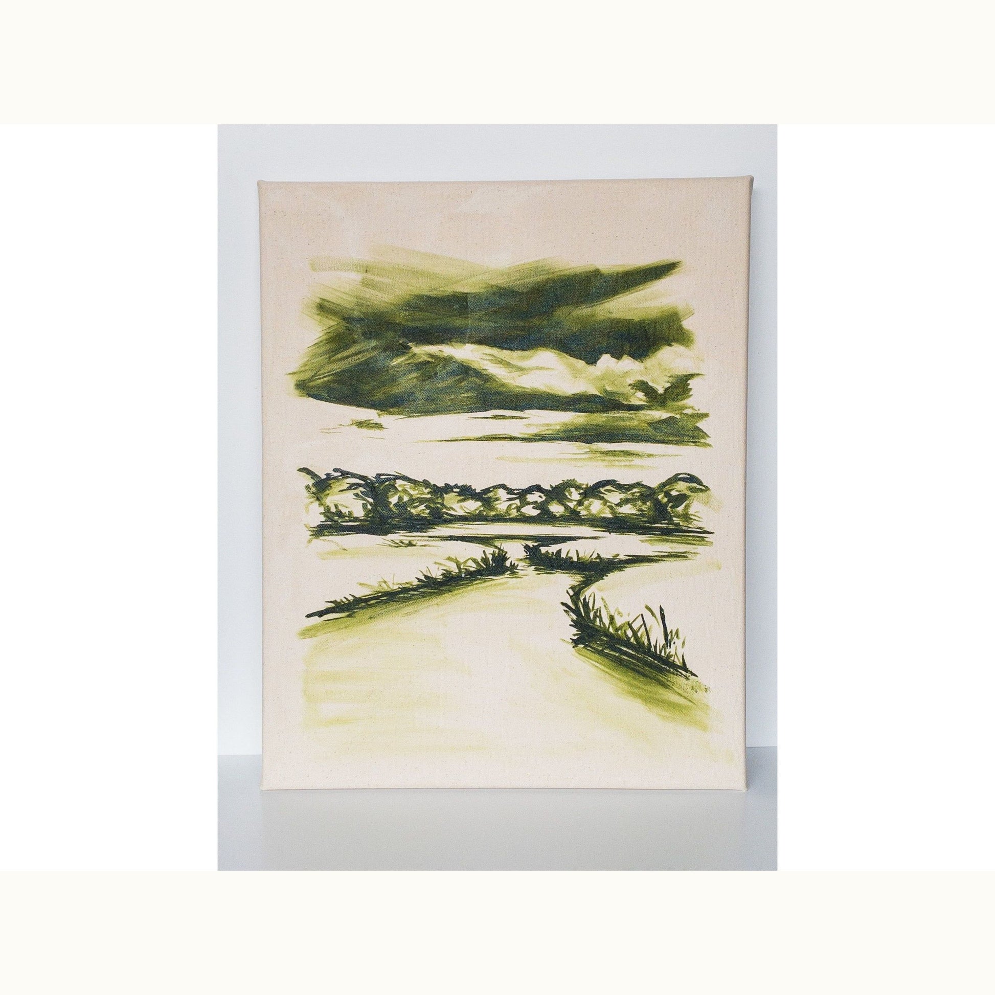 Monochromatic Pond and Field Original Acrylic on Canvas - Mix Home Mercantile