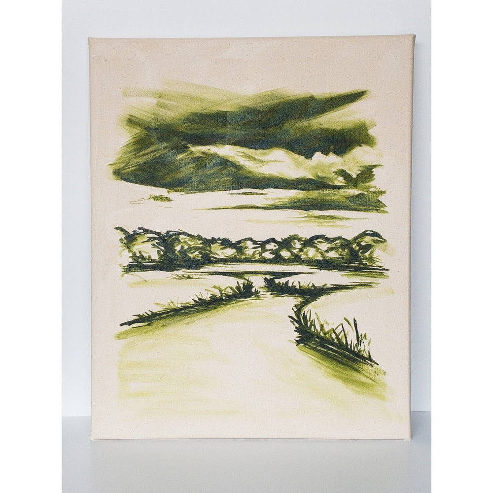 Monochromatic Pond and Field Original Acrylic on Canvas - Mix Home Mercantile