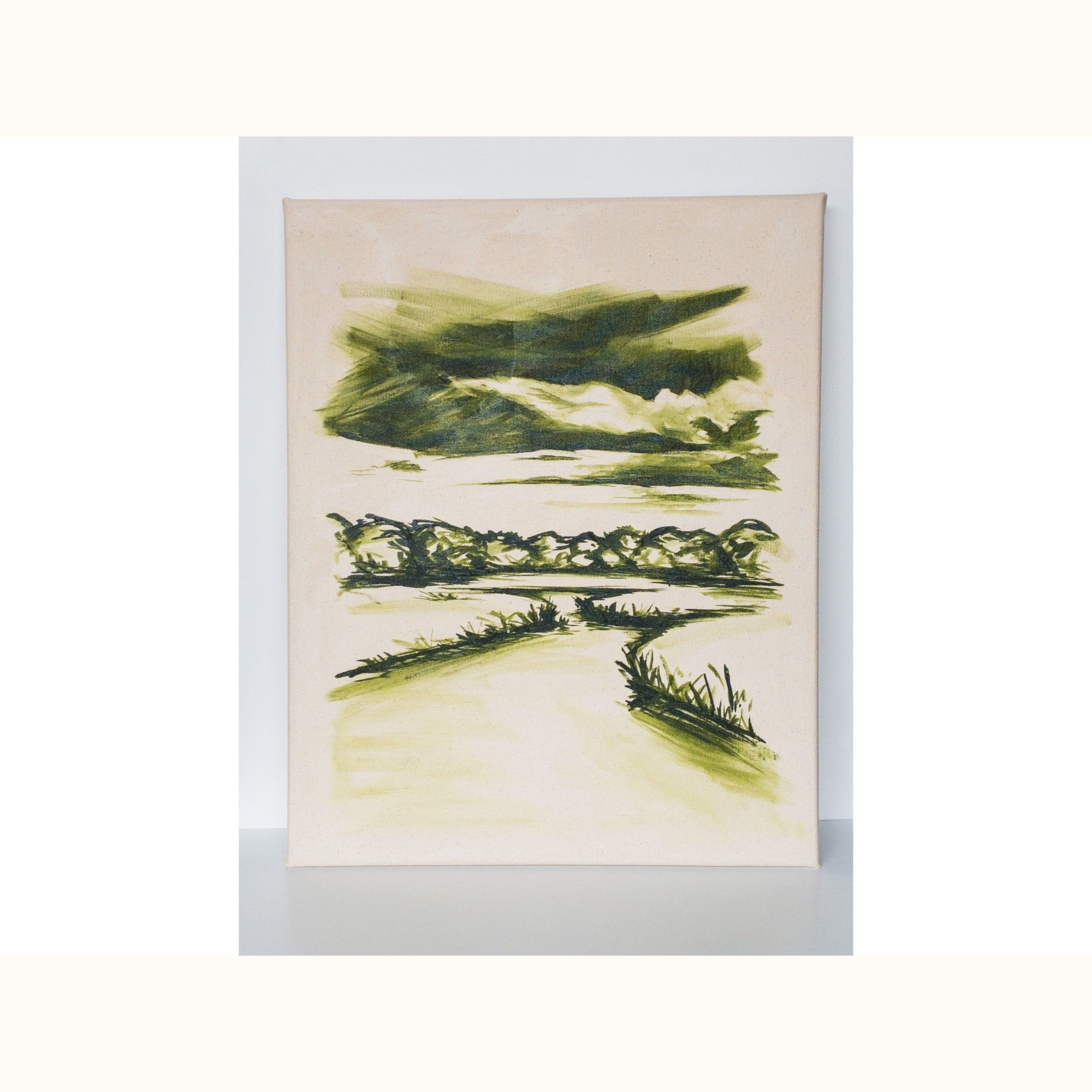 Monochromatic Pond and Field Original Acrylic on Canvas - Mix Home Mercantile