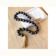 51" Black Beads with Jute Tassles