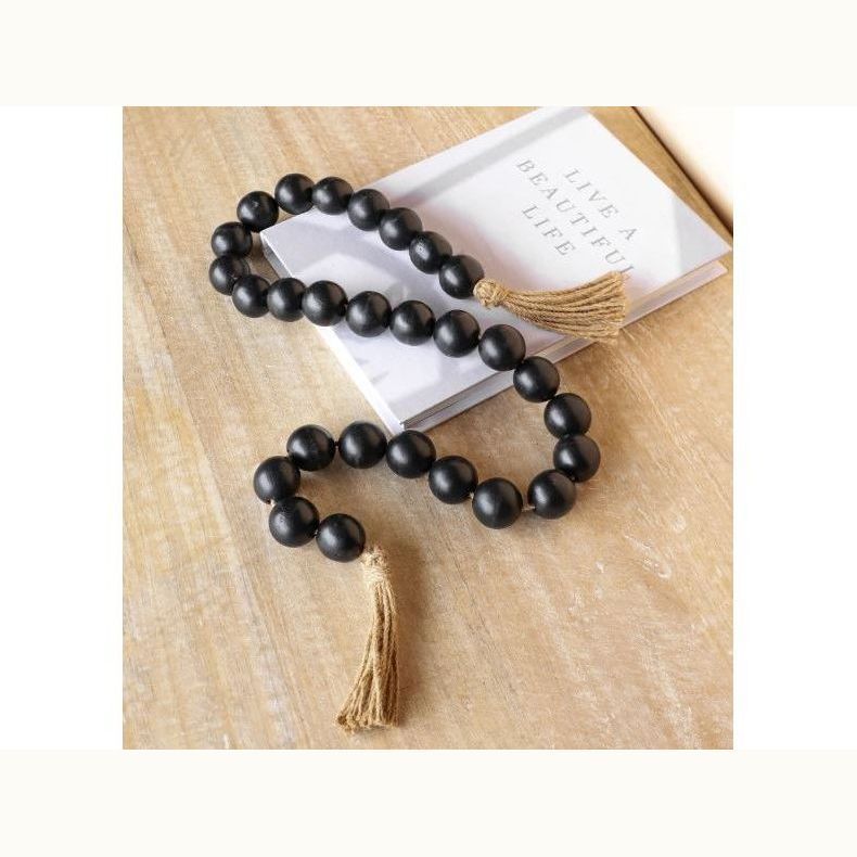 51" Black Beads with Jute Tassles