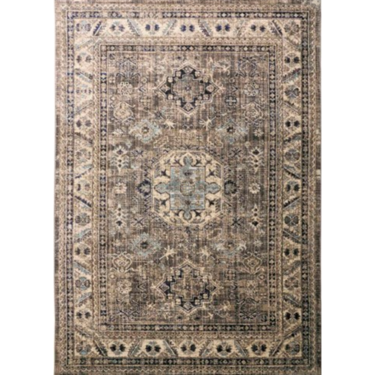 7'10" Round Gray & Blue Rug - Mix Home Mercantile